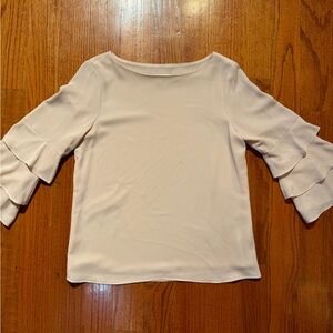 Calvin Klein Womens Flowy Slinky Blouse very light pink/cream Long Ruffle Sleeve